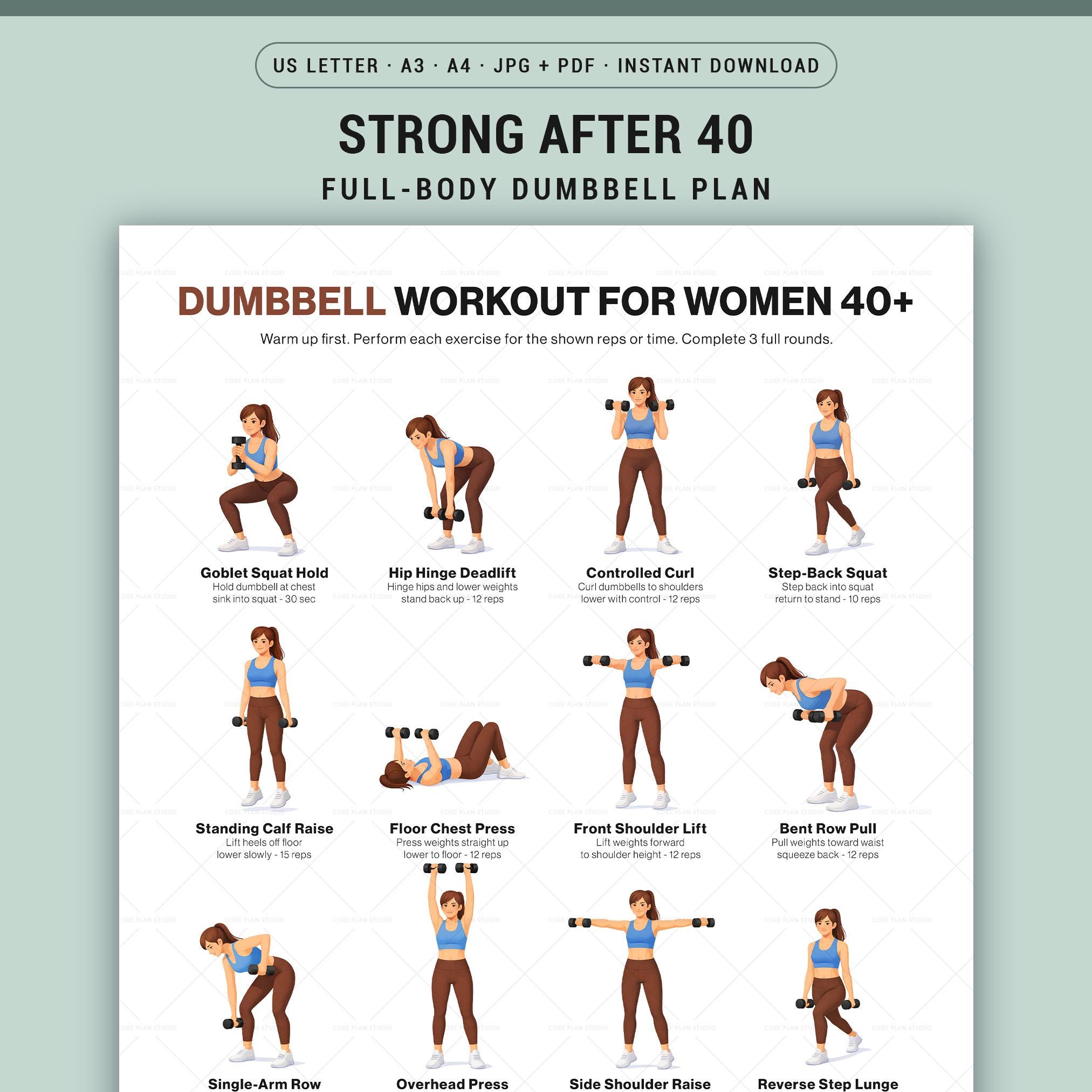 Dumbbell Workout for Women Over 40 Printable Full Body Home Exercise ...