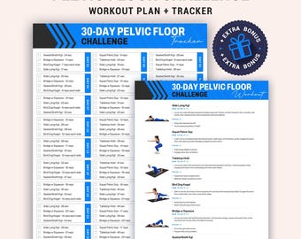 Sfida di 30 giorni per il pavimento pelvico: programma stampabile per monitorare gli esercizi di Kegel giornalieri e seguire una routine progressiva da fare a casa.