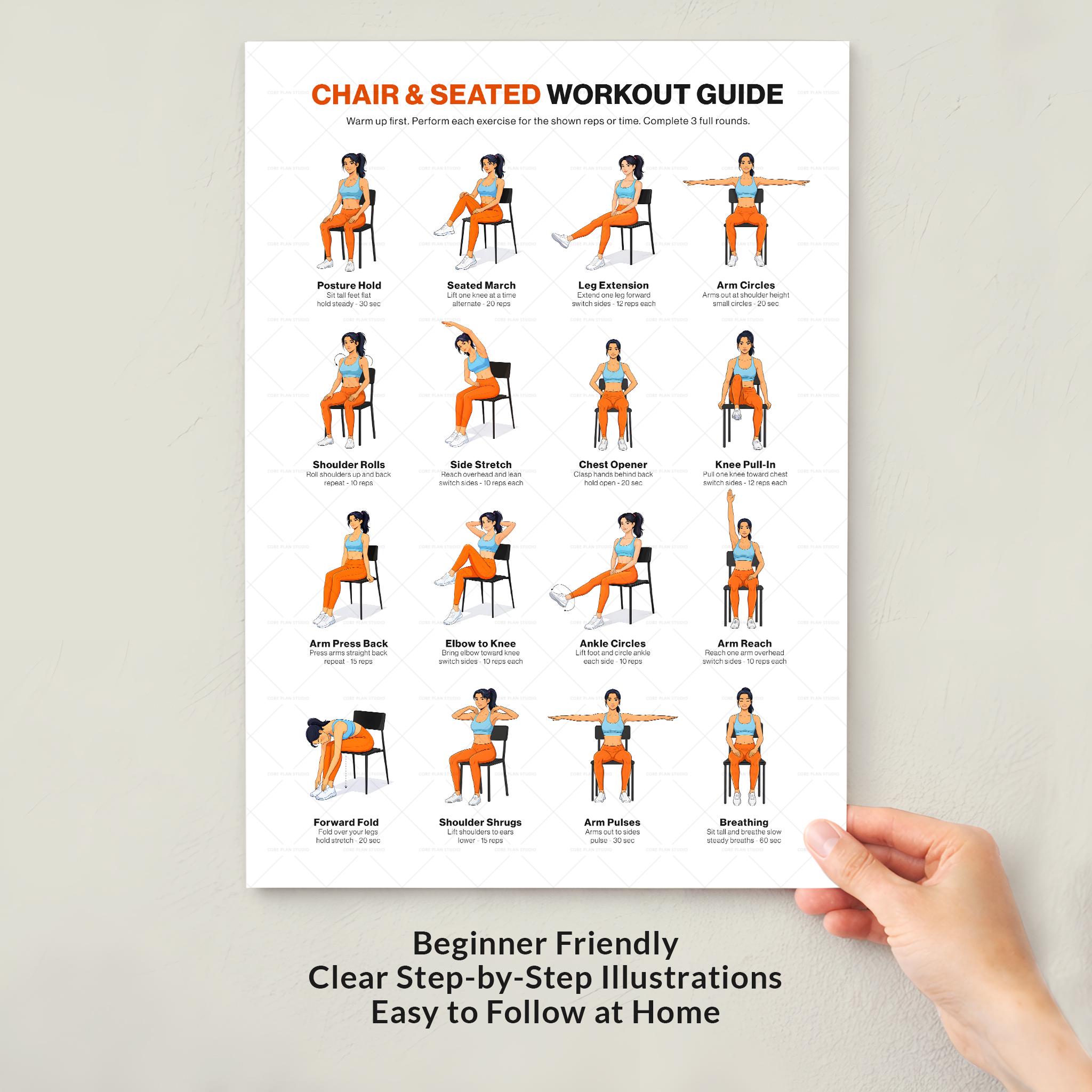 Chair Seated Workout Printable Poster Low Impact Home Exercise Chart ...