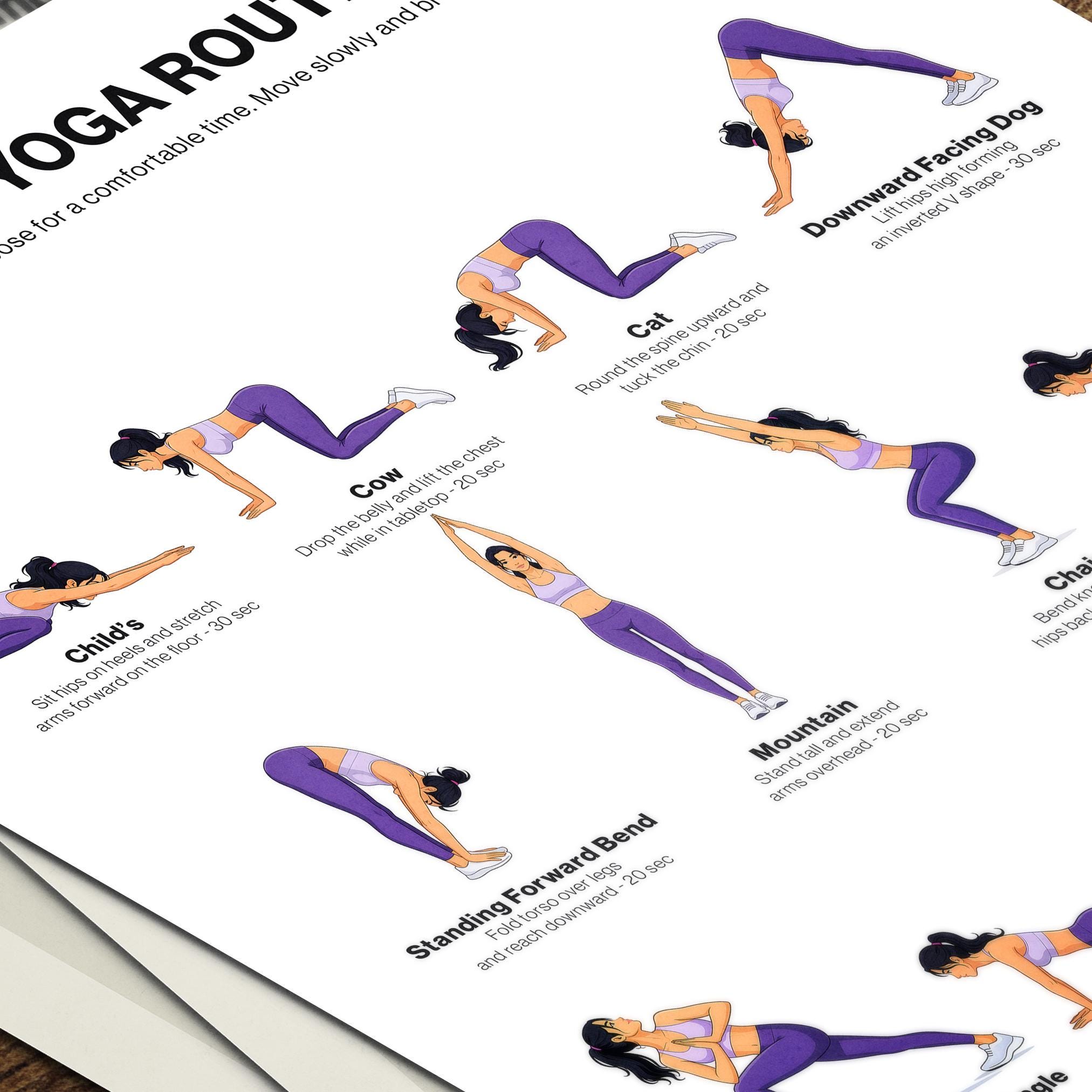 Morning Yoga Routine Printable Poster, 16 Poses Chart Beginner Friendly ...