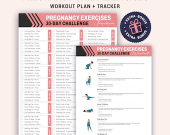 Routine di esercizi quotidiani in gravidanza, sfida di 30 giorni, tracker corporeo a basso impatto stampabile per le mamme