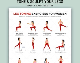 Leg Toning Workout Poster Printable Lower Body Exercise Chart Women Home Gym Wall Guide
