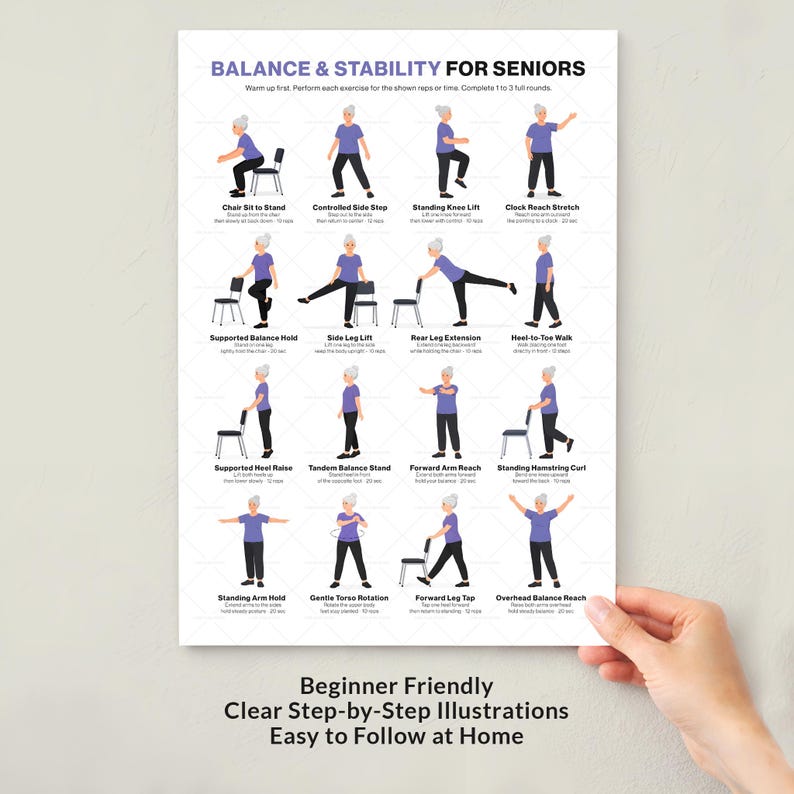 Balance Stability Exercises for Seniors Printable Gentle Home Training ...