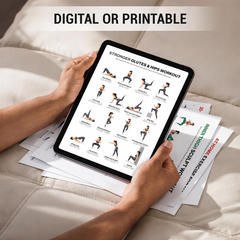 Glute Hips Thigh Workout Poster Set, 3 Printable Lower Body Exercise ...