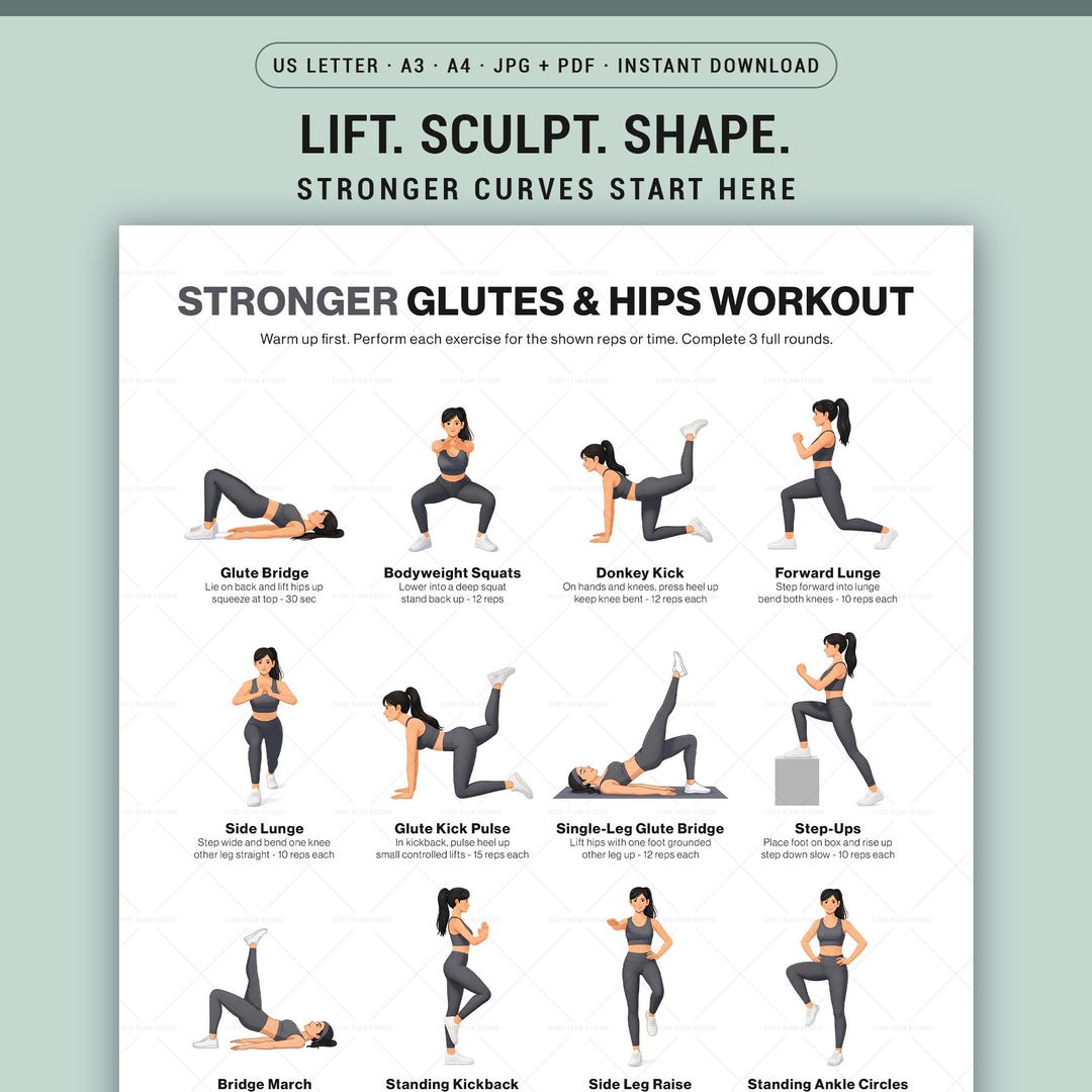 Glute and Hips Workout Poster Printable Lower Body Home Gym Chart for ...