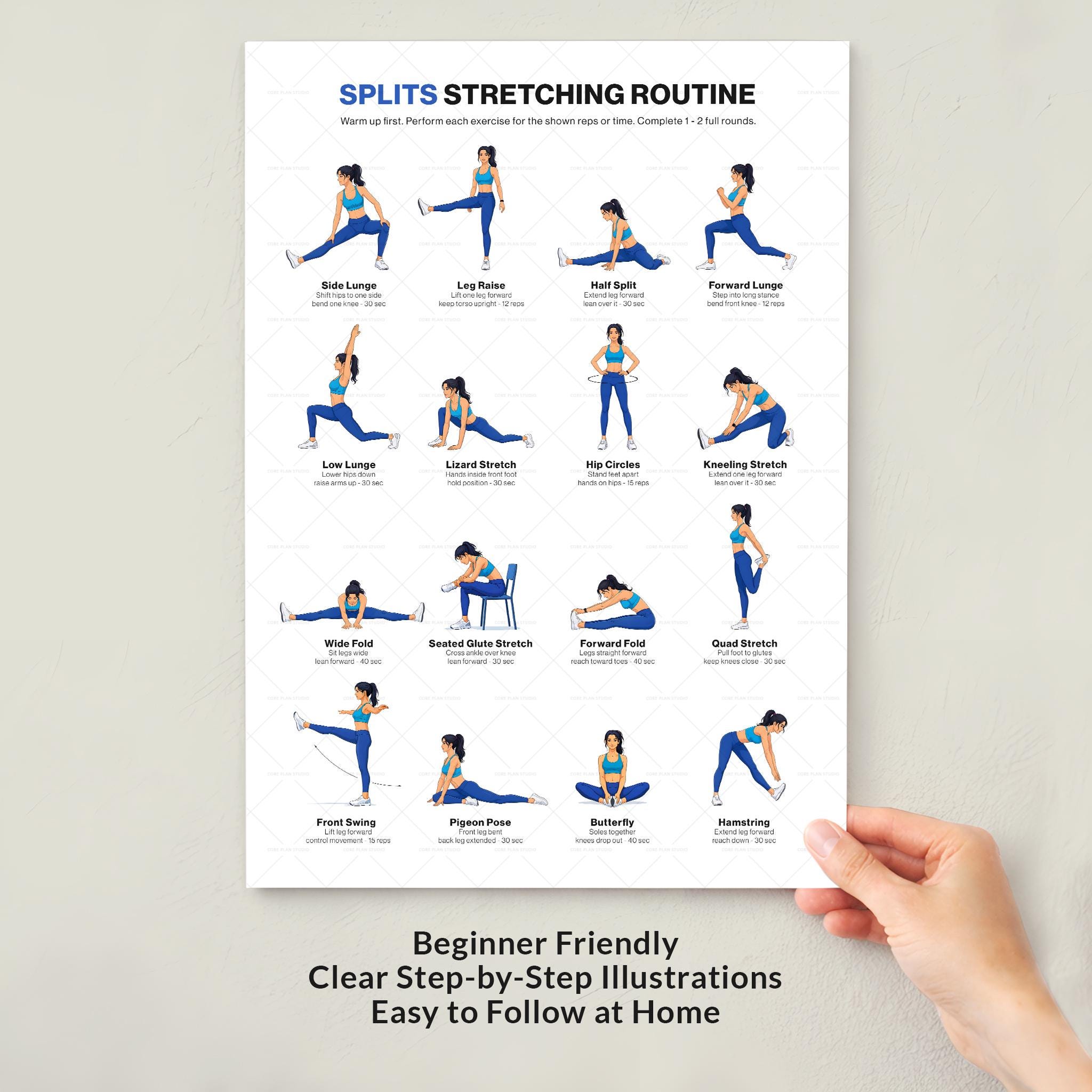 Splits Routine Splits Stretching Chart Printable Leg Flexibility Routine Poster ...