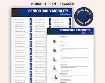 30 Day Senior Mobility Challenge Printable Chair Workout Tracker Full Body Daily Routine