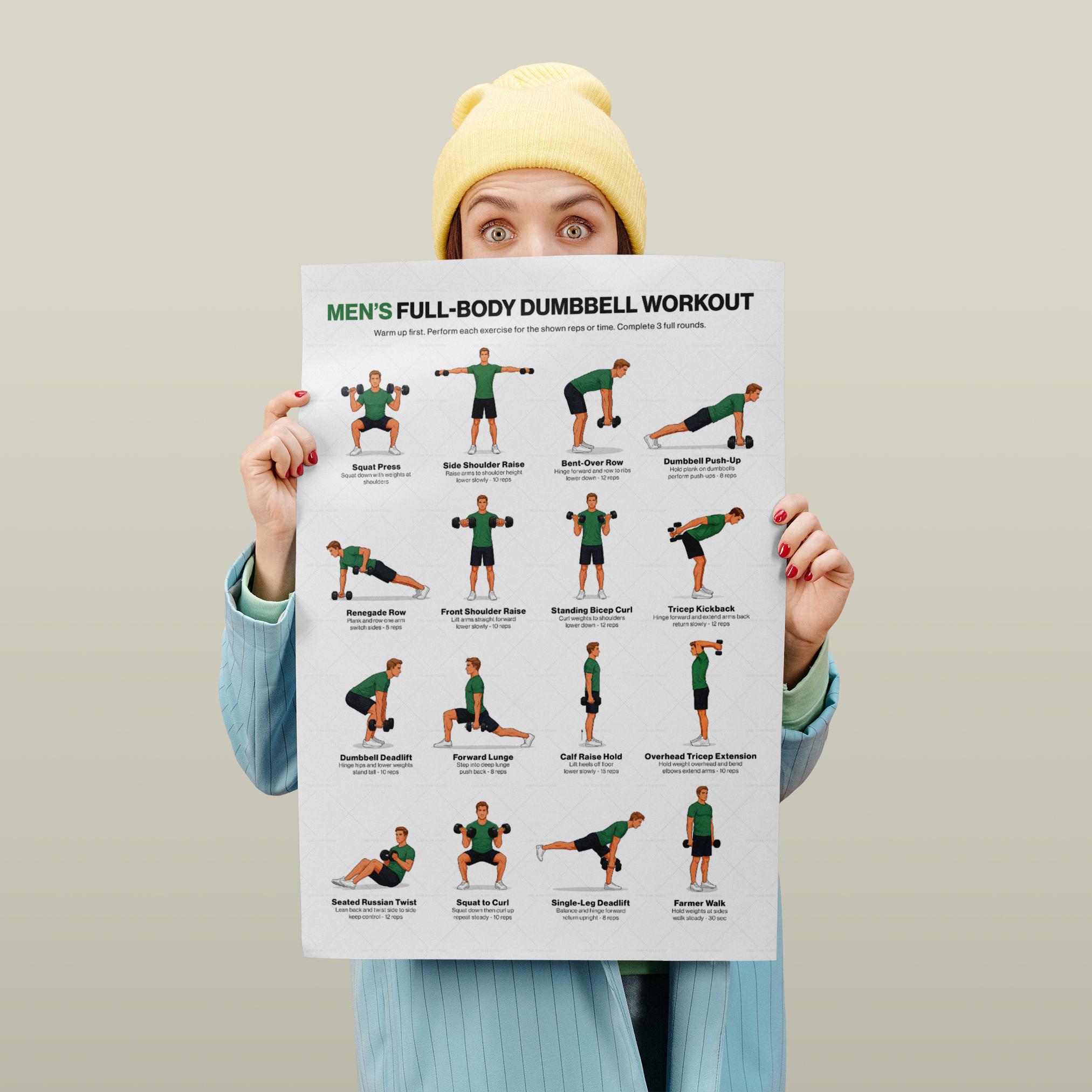 Dumbbell Full Body Workout Poster for Men Home Gym Printable Strength ...