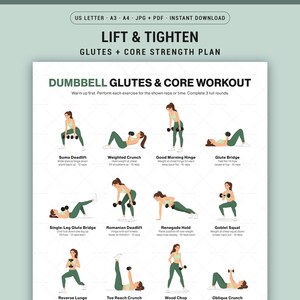 Hantel Gesäßmuskulatur Und Kern Workout-Poster für Krafttraining zu Hause Frauen Printable Übungstabelle
