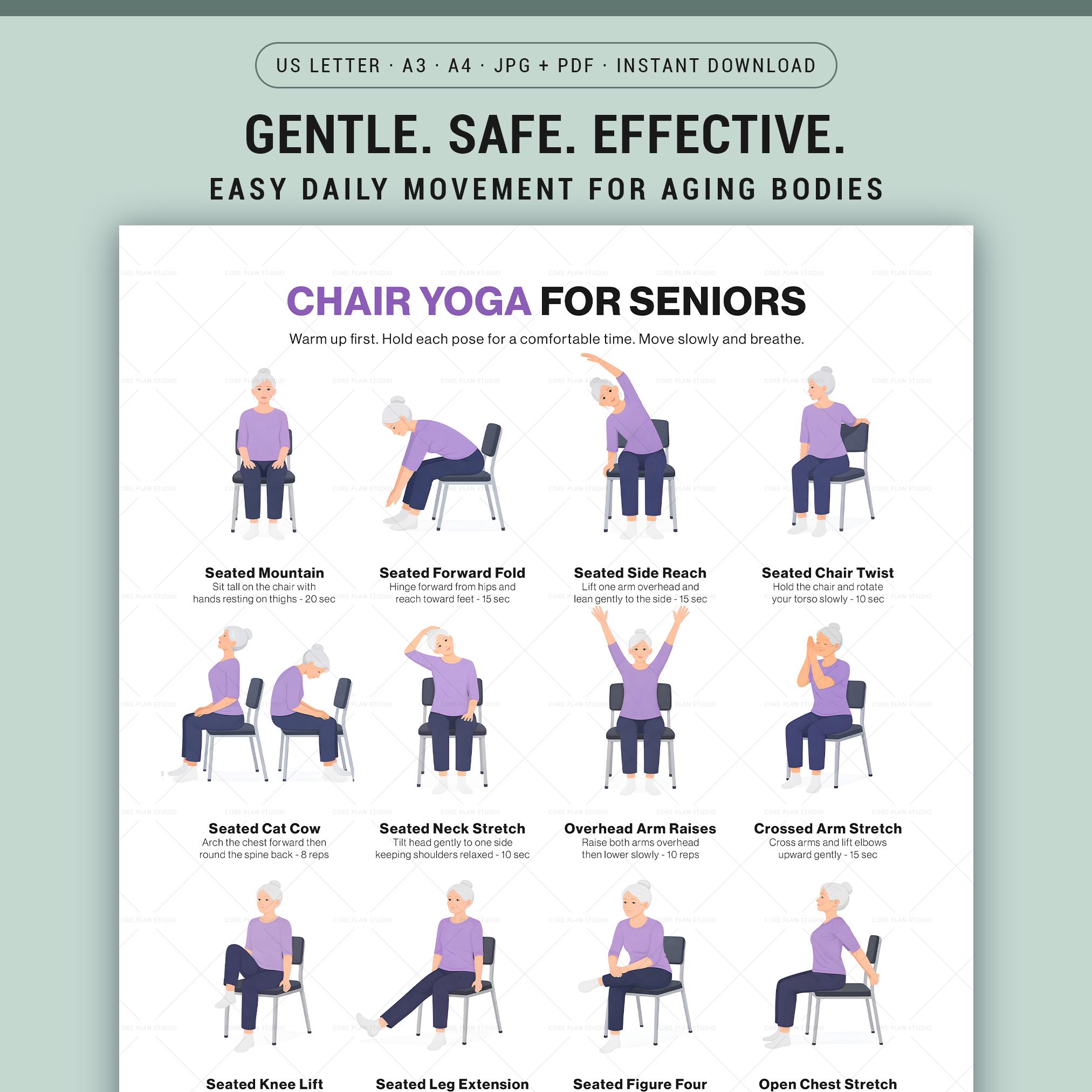 Seated Yoga Routine Chair Yoga for Seniors Wall Chart Printable, Older Adults Seated Yoga ...