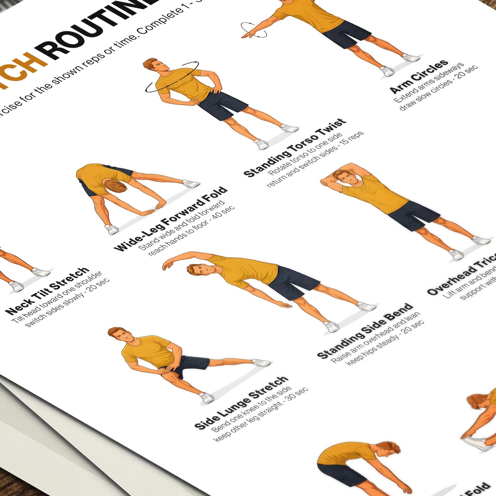 Daily Stretch Routine for Men Printable Poster, Full Body Flexibility ...