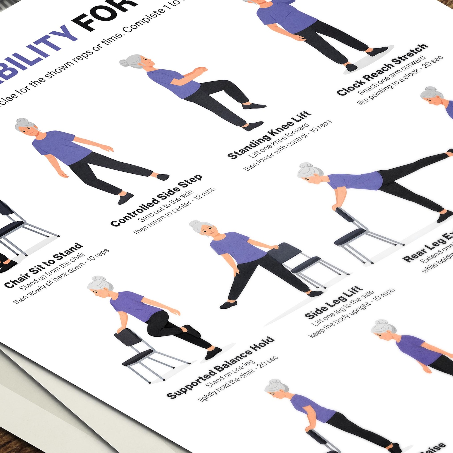 Balance Stability Exercises for Seniors Printable Gentle Home Training ...