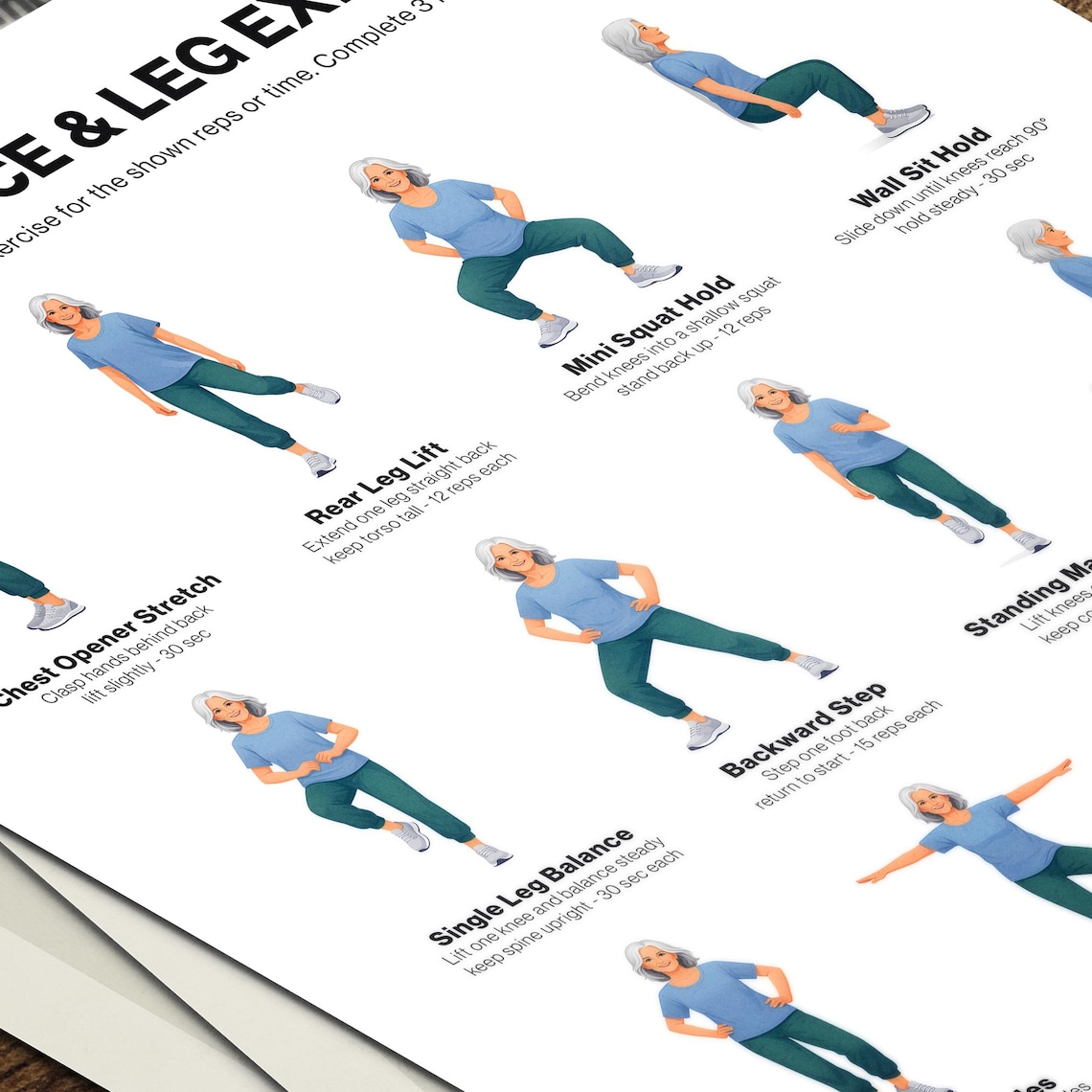 Balance Leg Exercises for Seniors Printable Standing Stability Workout ...