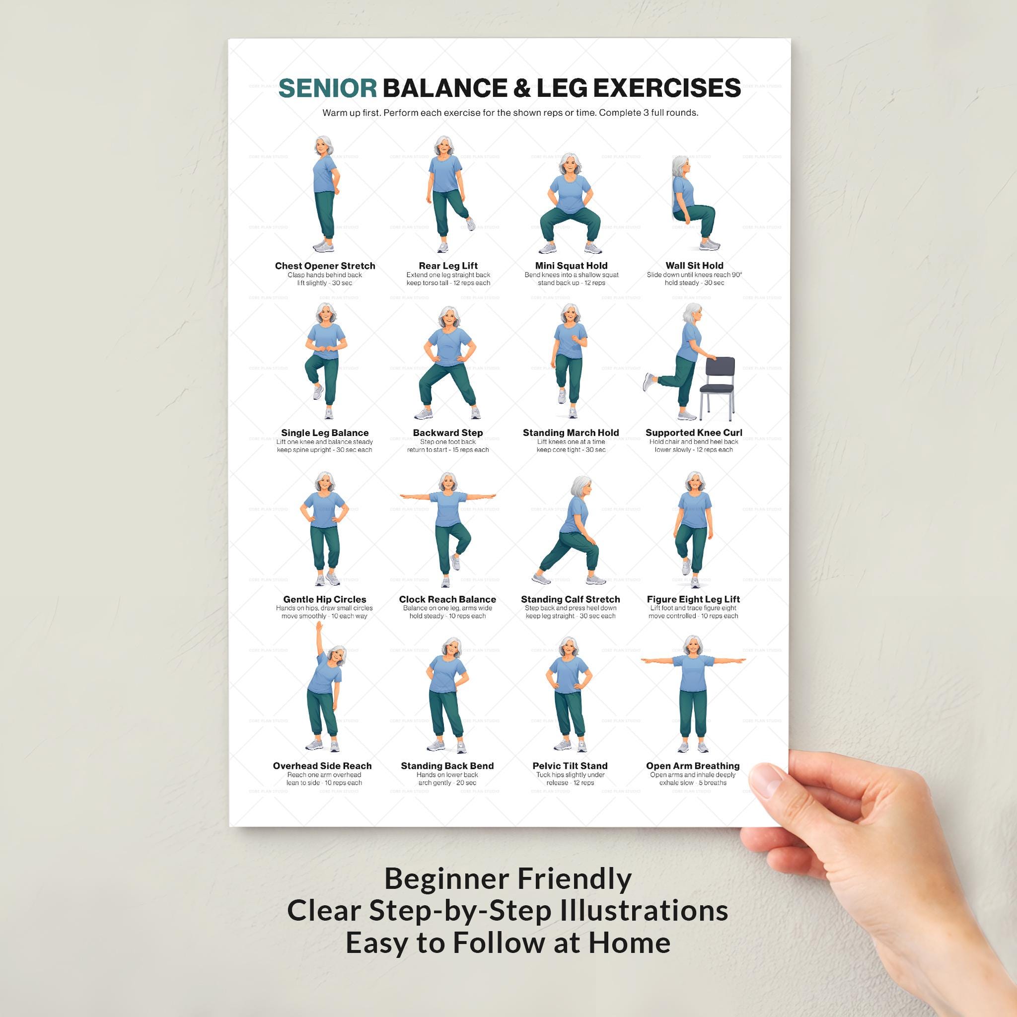 Balance Leg Exercises for Seniors Printable Standing Stability Workout ...