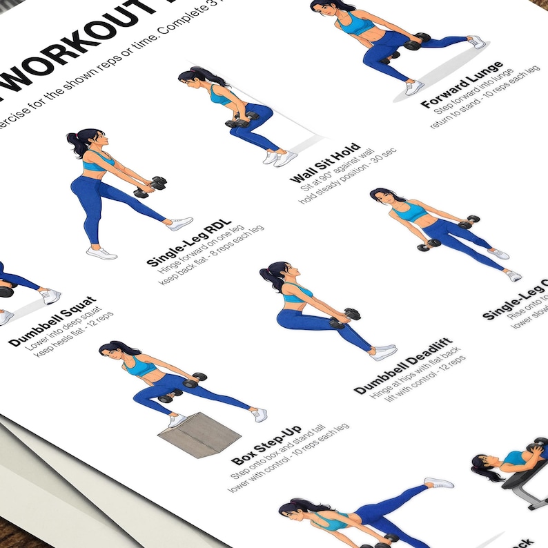 Leg Dumbbell Workout Poster Printable for Lower Body Strength Training ...