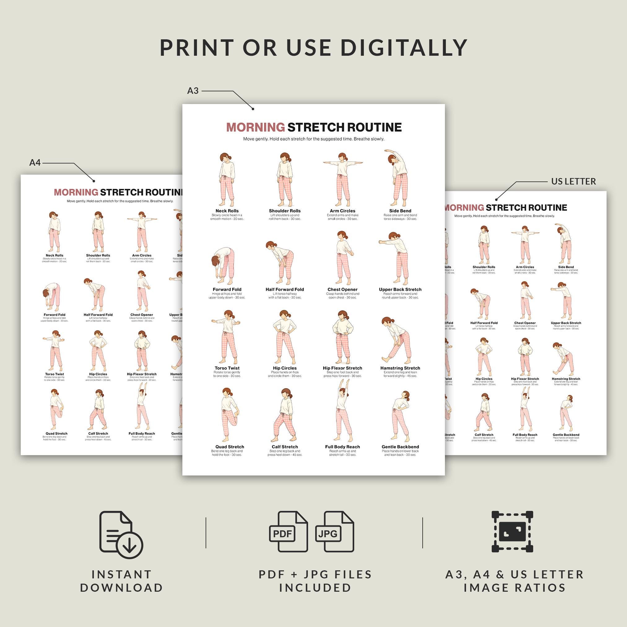 Mobility And Stretching Routine Chart.pdf Morning Stretch Routine Wall Chart Printable for Women, Daily Full Body ...
