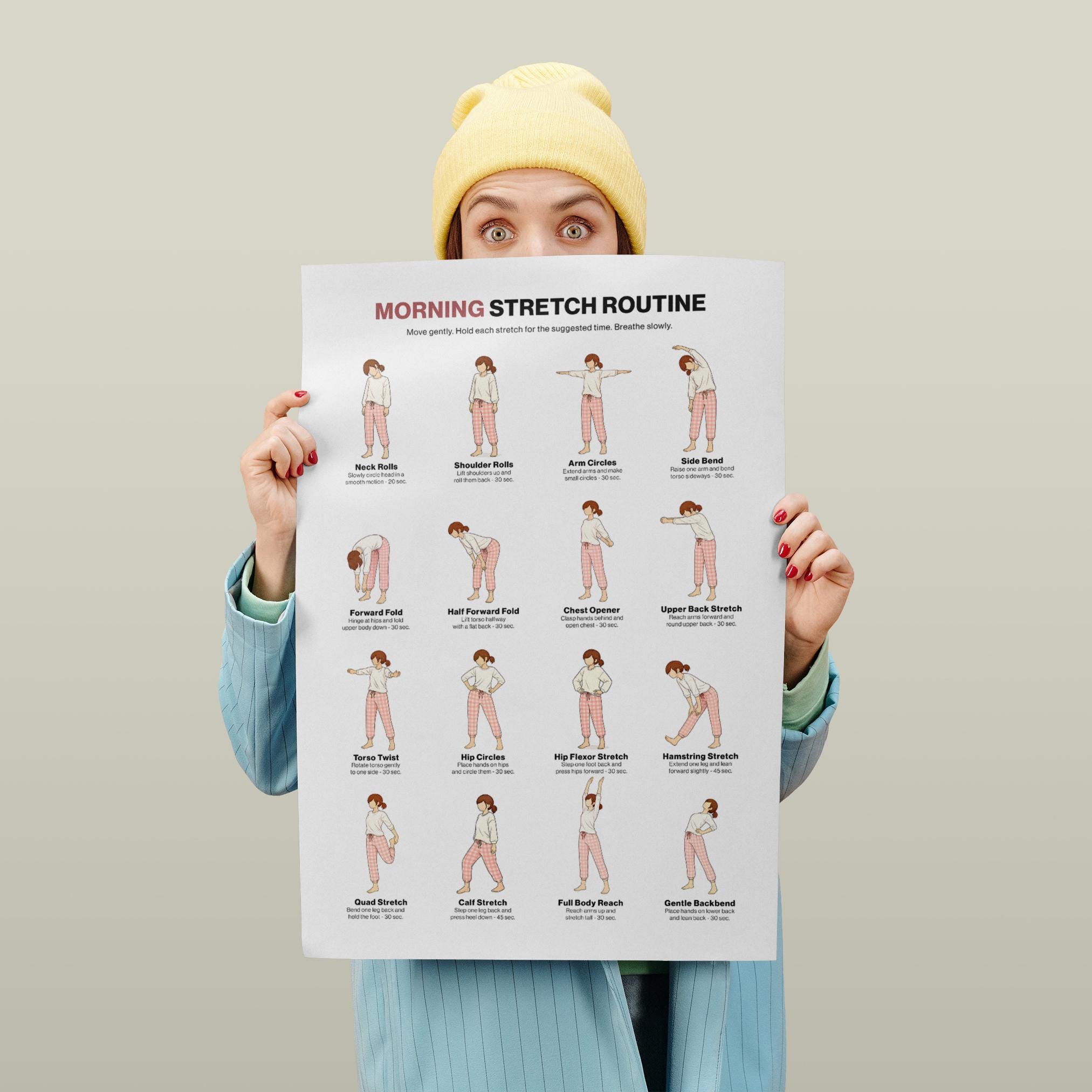 Stretch Board Routine Morning Stretch Routine Wall Chart Printable for Women, Daily Full Body ...