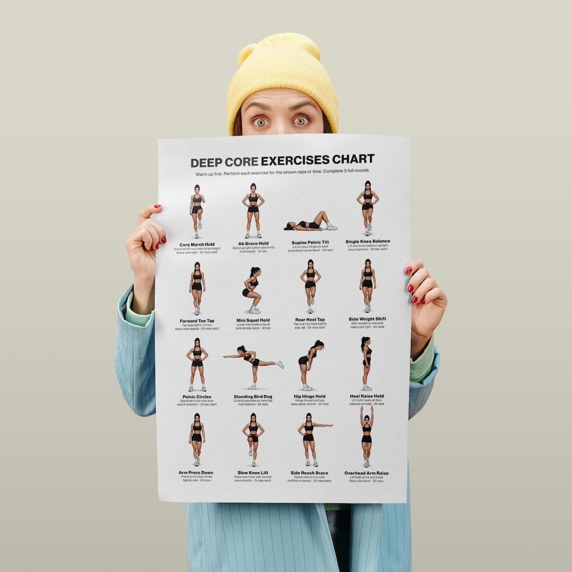 Deep Core Exercises Printable Poster for No Equipment Home Workout Pdf ...