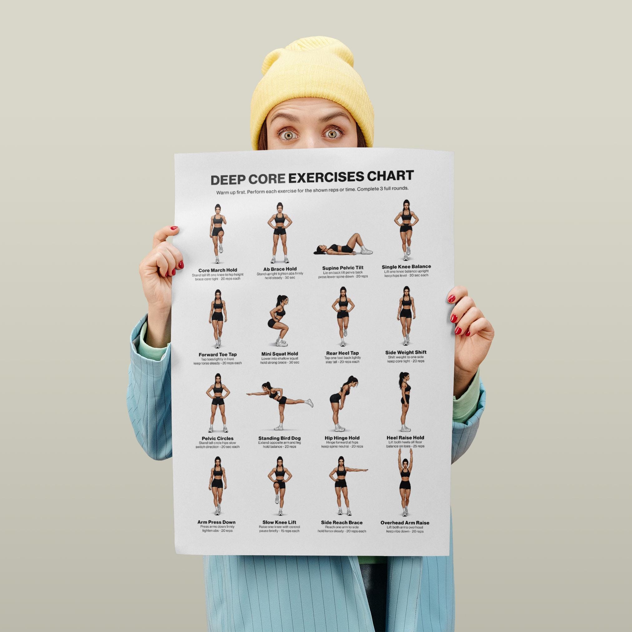 Deep Core Exercises Printable Poster for No Equipment Home Workout Pdf ...