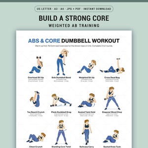 Ejercicios de abdominales con mancuernas para principiantes: imprimibles, entrenamiento en casa, tabla de ejercicios ilustrada
