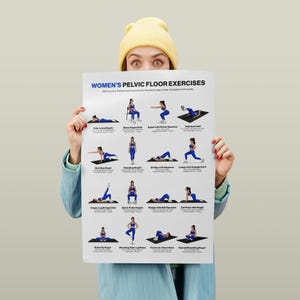 Women pelvic floor training chart digital download displayed in modern home gym setting