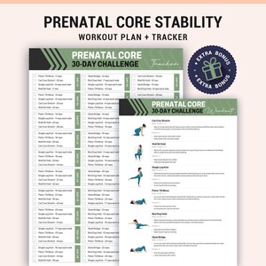 Prenatal Core 30 Day Challenge Afdrukbare stabiliteitstraining Tracker Zwangerschapsveilig Geen apparatuur