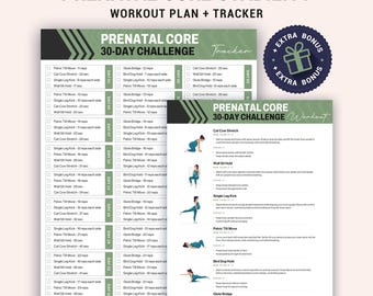 Prenatal Core 30 Day Challenge Printable Stability Workout Tracker Pregnancy Safe No Equipment