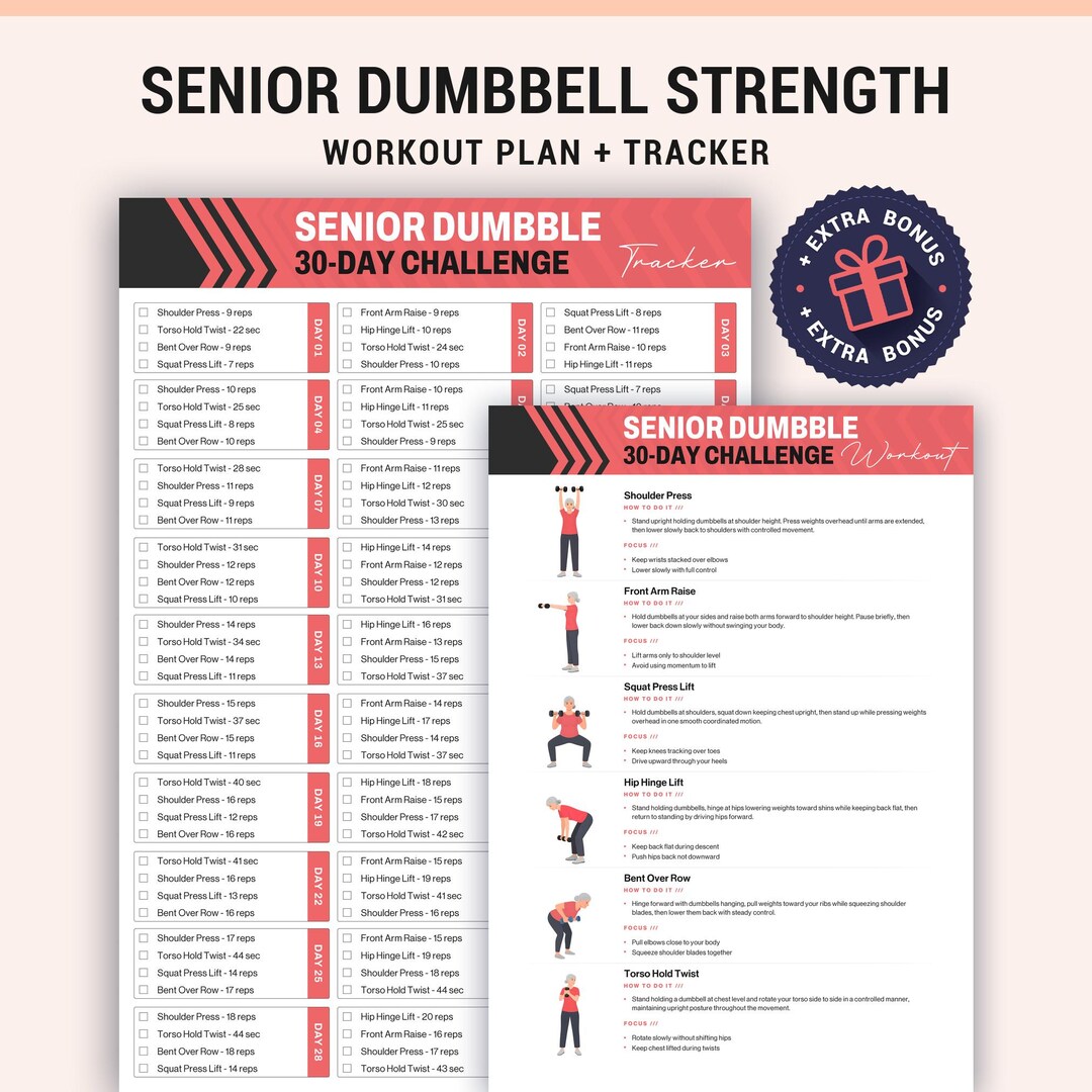 30 Day Senior Dumbbell Workout Printable Strength Challenge Tracker ...