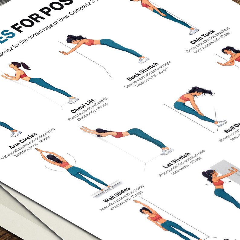 Daily Posture Routine Posture Exercises Chart Printable for Daily Alignment Wall Stretch ...