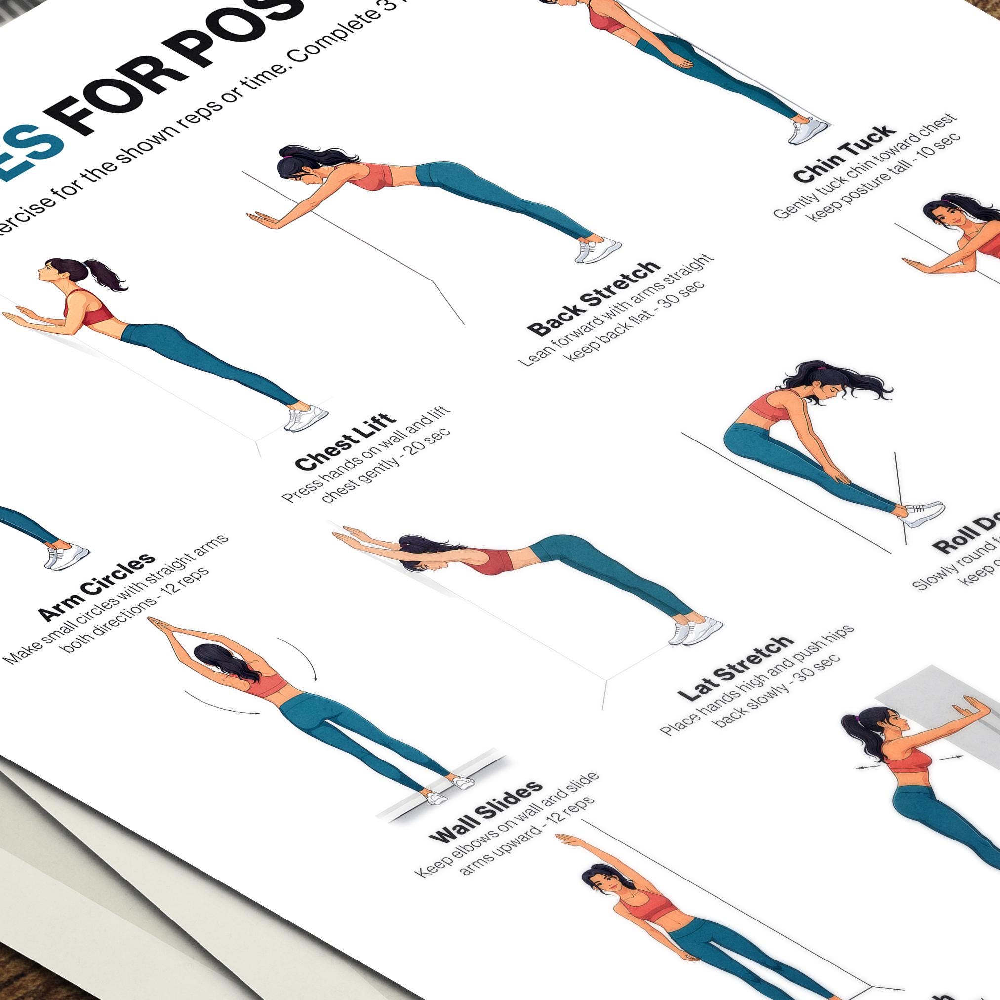 Posture Exercises Chart Printable for Daily Alignment Wall Stretch ...