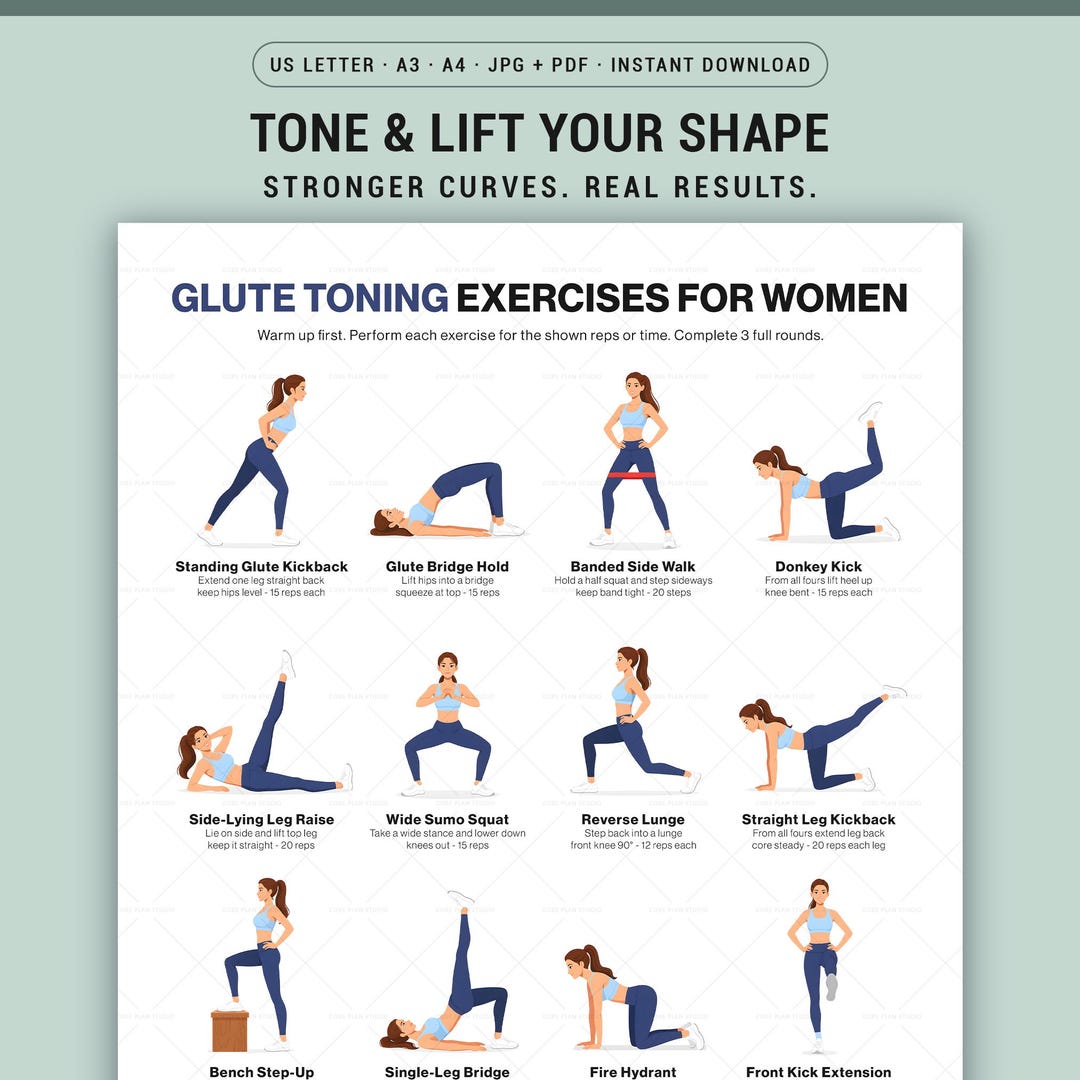 Glute Workout Printable for Women Lower Body Exercise Wall Chart Home ...