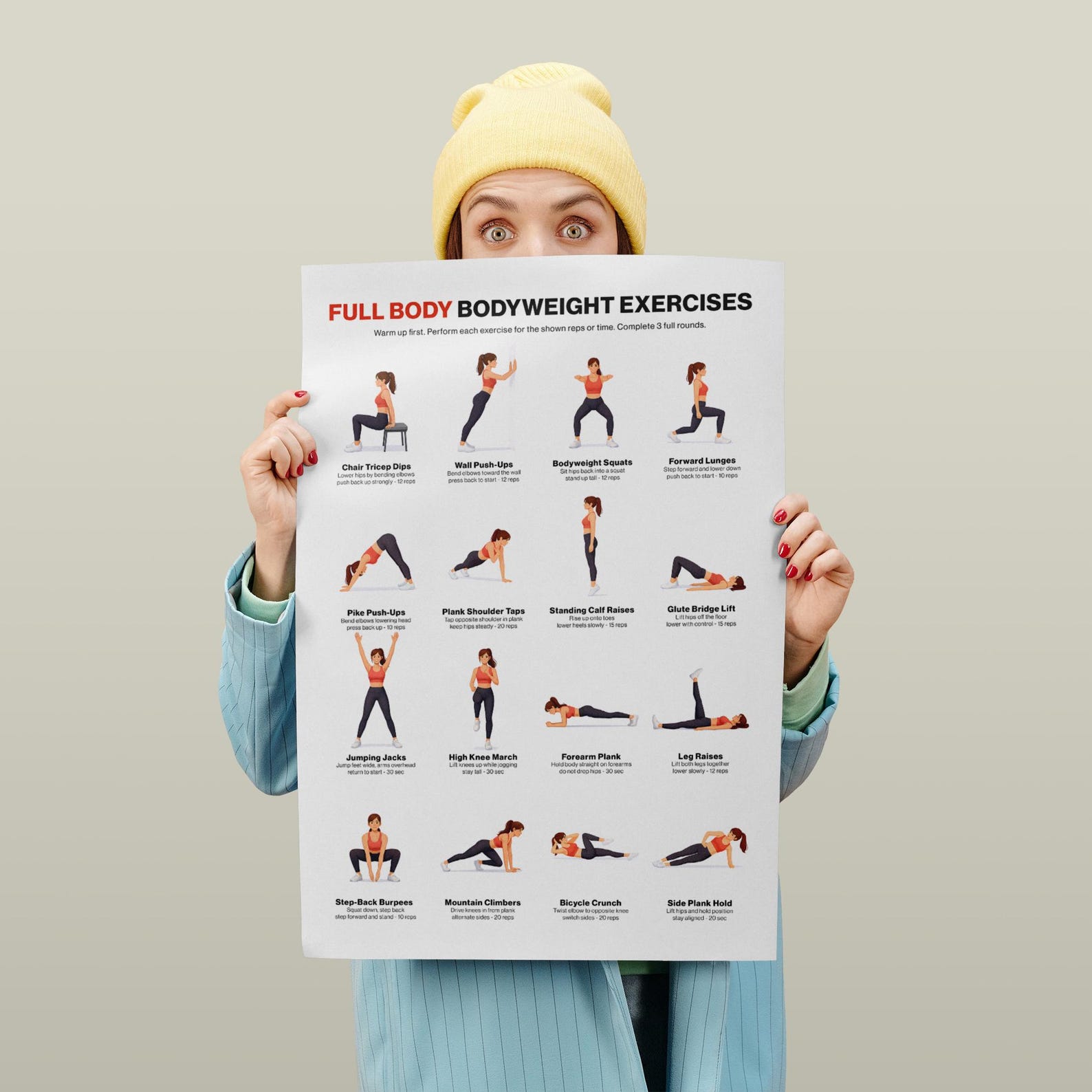 Full Body Bodyweight Exercises Chart Printable for Home Workouts, No ...