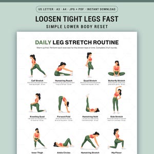 Leg Stretch Routine Printable Poster Lower Body Flexibility Wall Chart