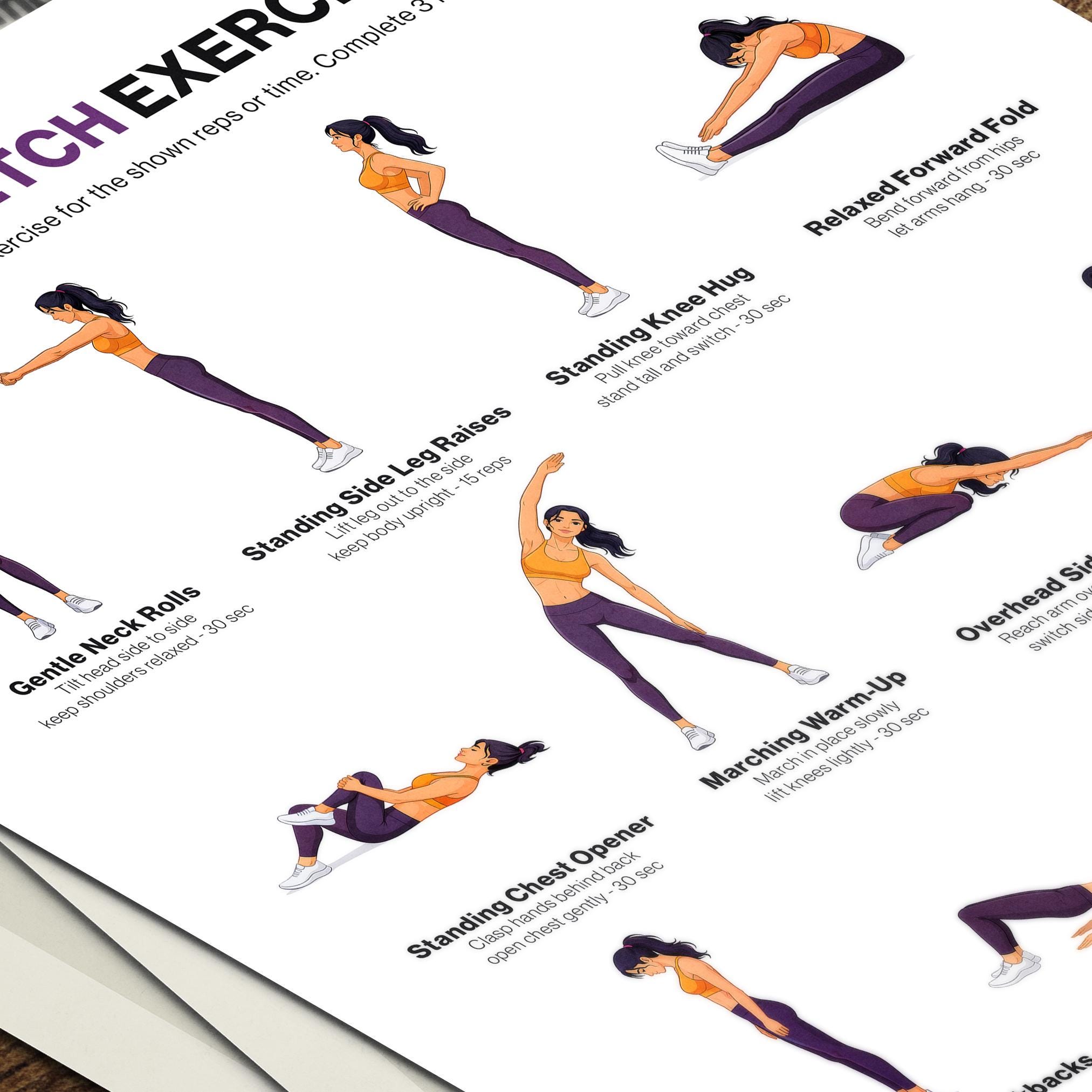 Back Stretch Exercises Chart Printable Poster Upper Lower Spine ...
