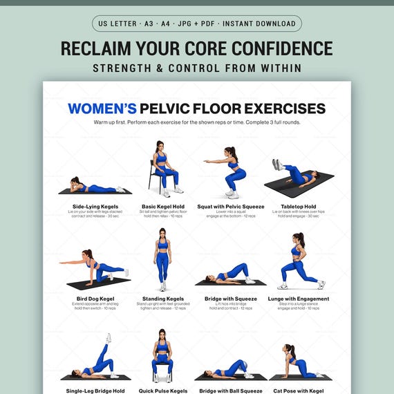 Pelvic Floor Exercises Chart For Women Printable Kegel Workout Poster Pdf Home Training Guide