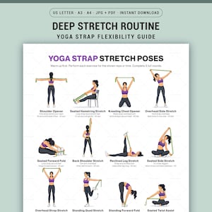 Yoga Strap Stretch Chart Printable Poster Beginner Flexibility Routine Guide Home Practice Wall Chart