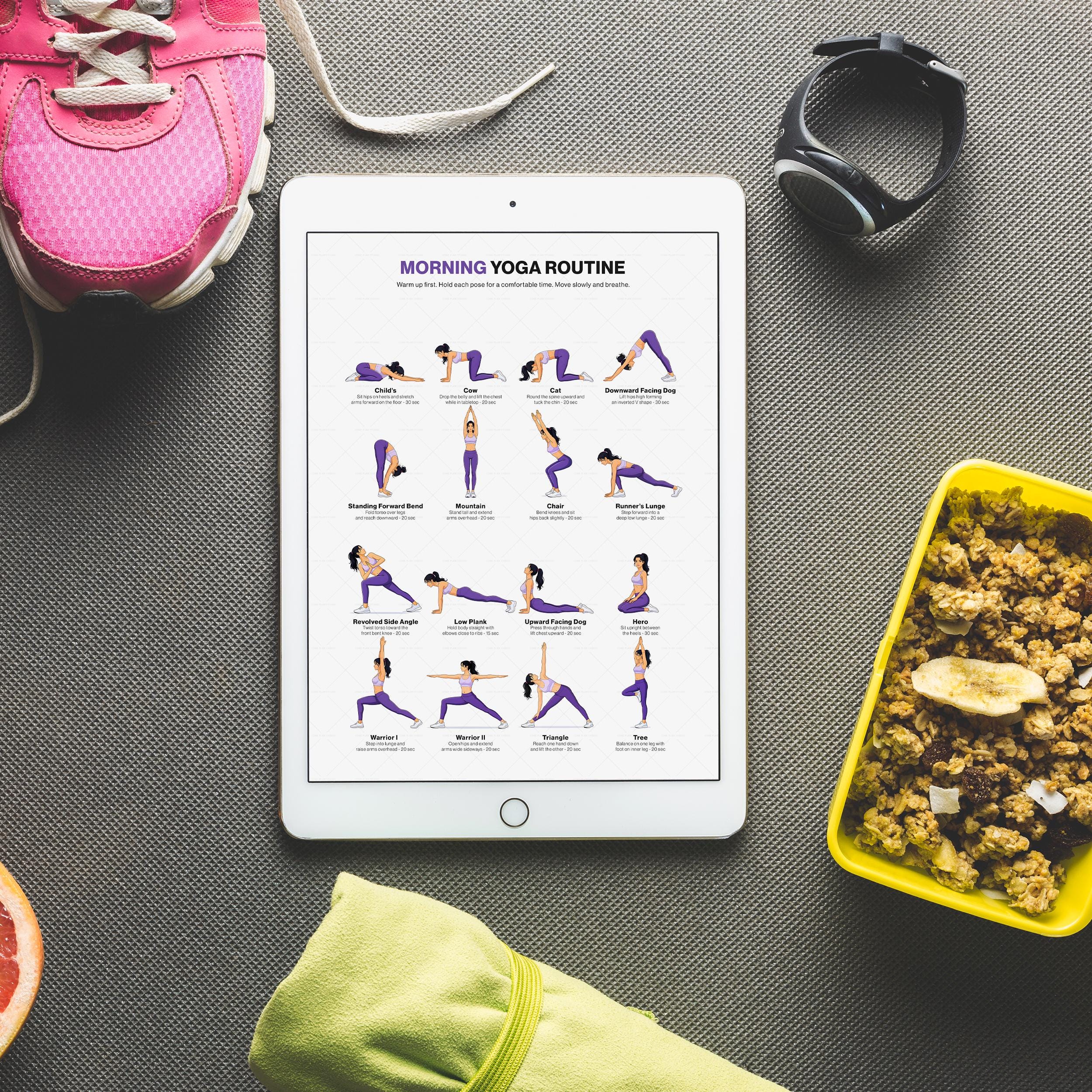 Morning Yoga Routine Printable Poster, 16 Poses Chart Beginner Friendly ...