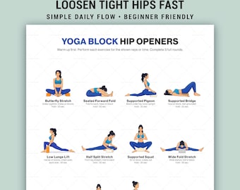 Yoga Block Hip Openers Printable Chart Poster With Poses Names Hip Flexibility Yoga Workout