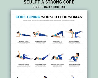 Poster stampabile per l'allenamento del core senza attrezzi, routine di stabilità addominale, allenamento a casa