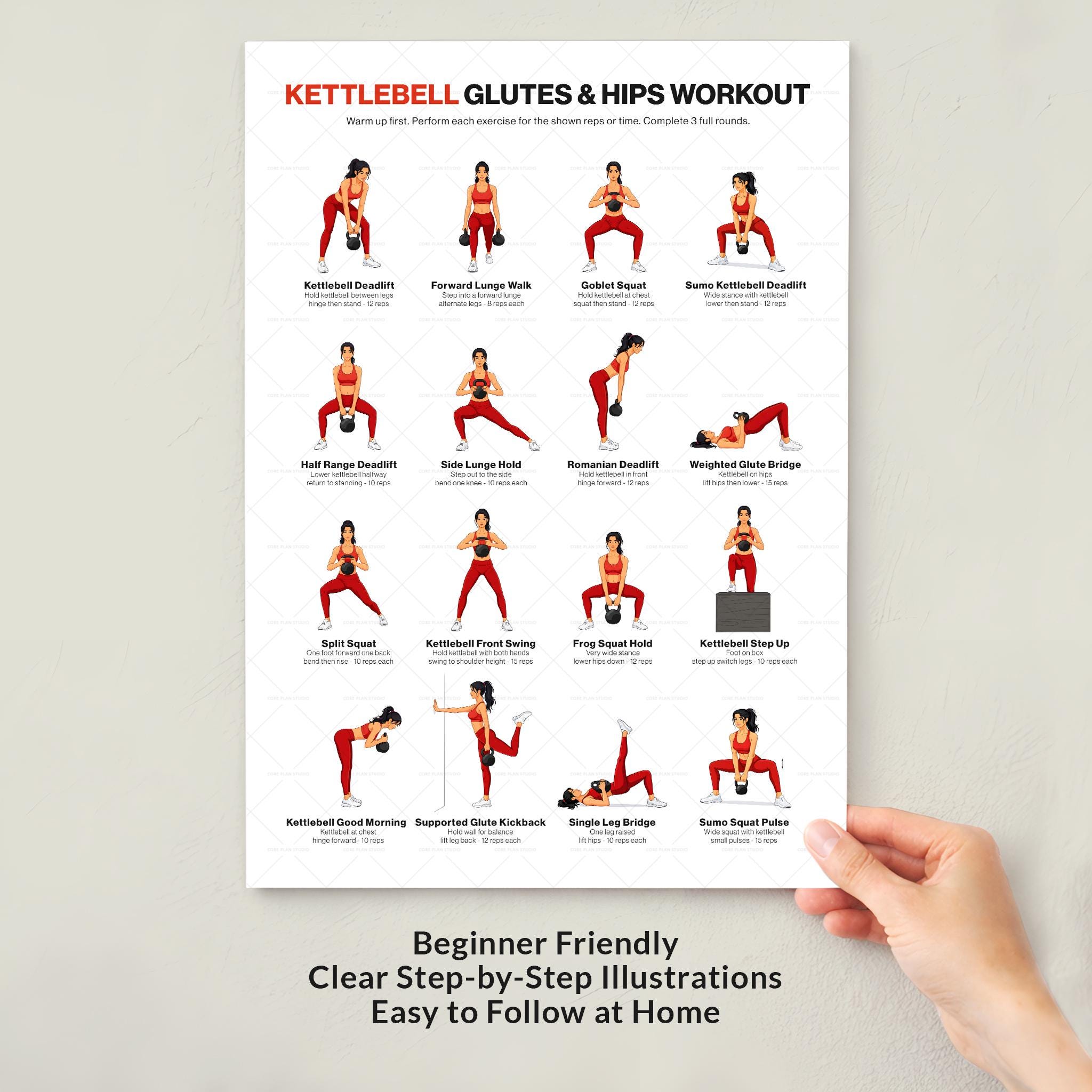 Kettlebell Glutes Workout Poster Printable Lower Body Strength Chart ...
