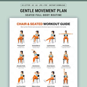 Chair Seated Workout Printable Poster Low Impact Home Exercise Chart For Beginners Full Body