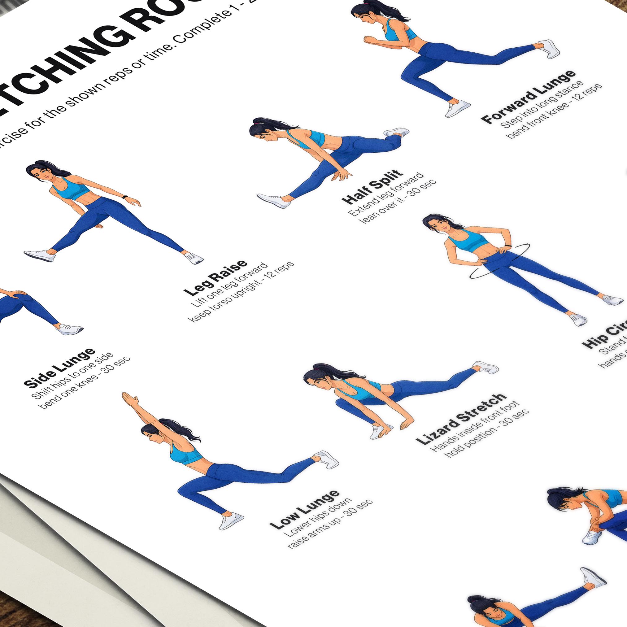 Splitz Chart Splits Stretching Chart Printable Leg Flexibility Routine Poster ...