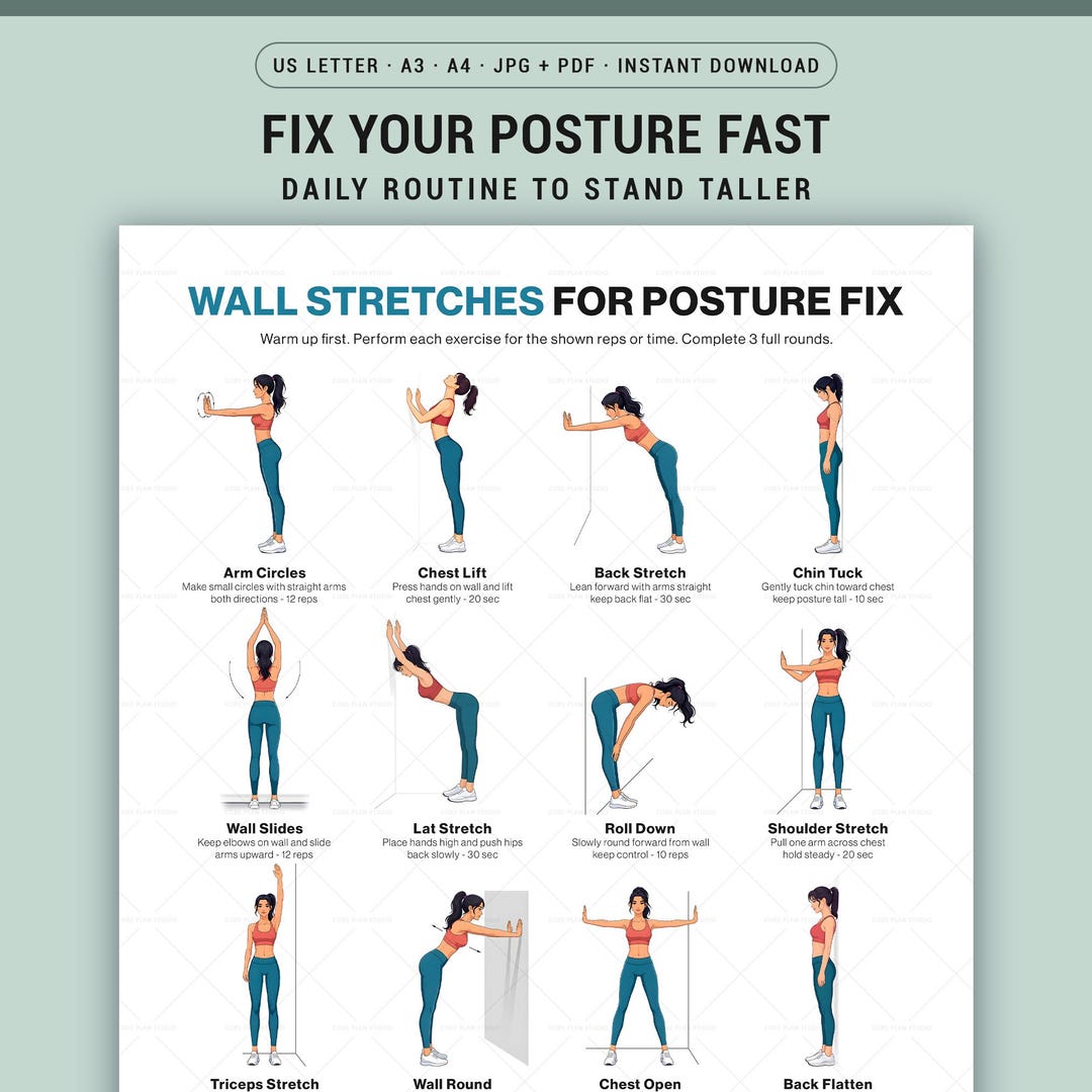 Posture Exercises Chart Printable for Daily Alignment Wall Stretch ...