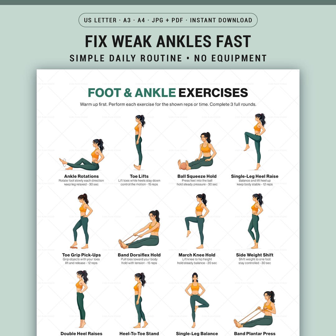 Foot & Ankle Exercises Chart Printable Home Mobility Routine Poster ...