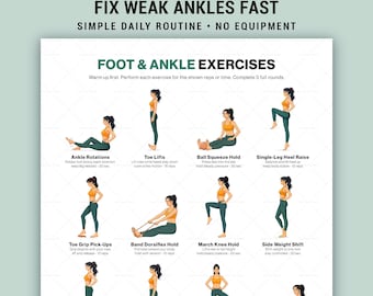 Tabella di esercizi per piedi e caviglie, poster stampabile per la routine di mobilità domestica, guida all'allenamento della parte inferiore della gamba