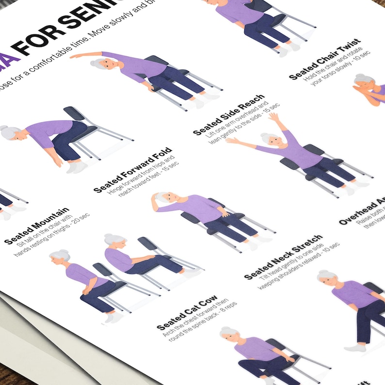 Seated Yoga Routine Chair Yoga for Seniors Wall Chart Printable, Older Adults Seated Yoga ...