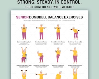 Dumbbell Balance Exercises for Seniors Printable Stability Strength Training Wall Chart