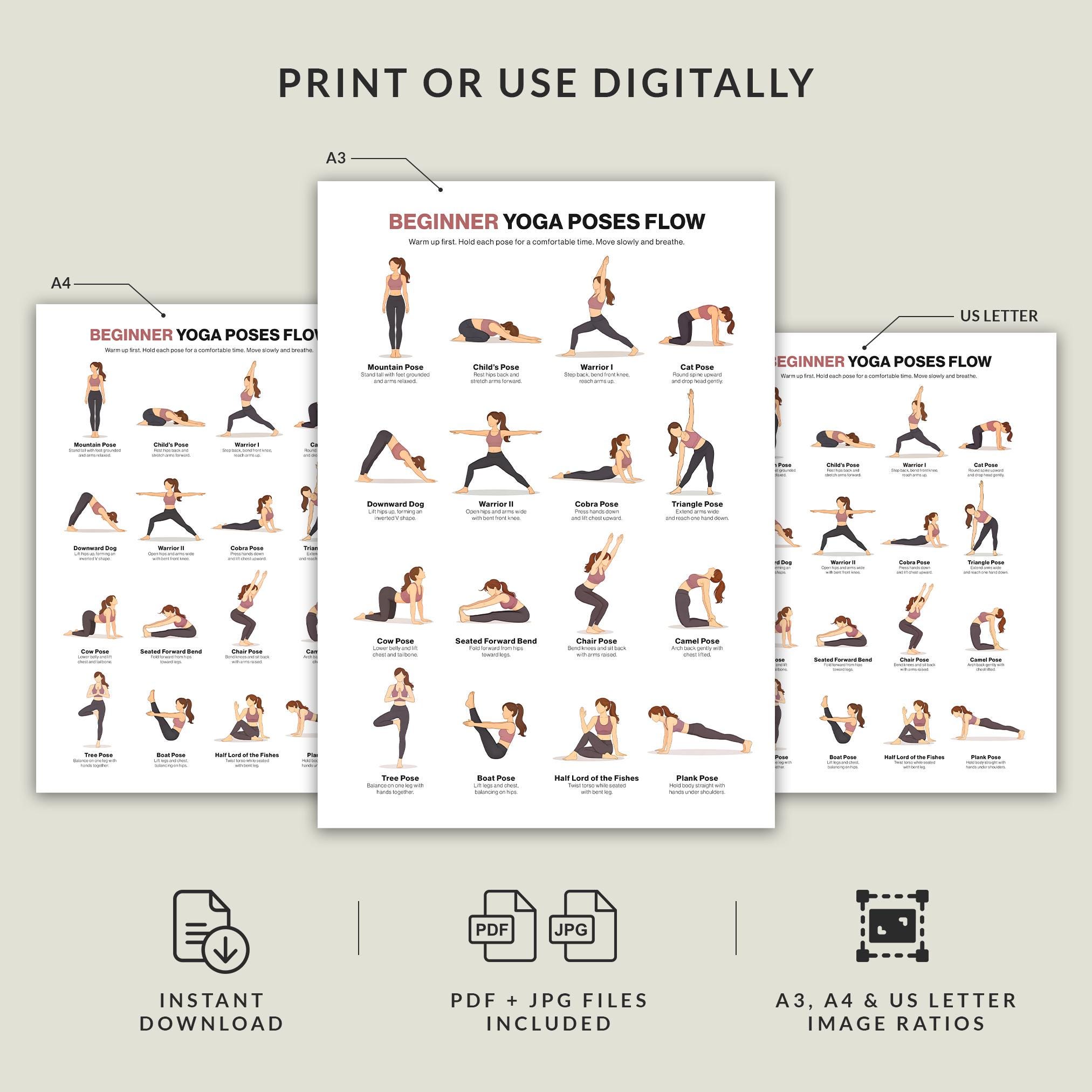 Beginner Yoga Poses Wall Chart Printable for Beginners, Yoga Pose ...