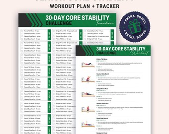 Sfida di 30 giorni per la stabilità del core, stampabile per anziani, con strumento di monitoraggio della routine del letto e del controllo del core.