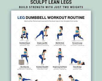Leg Dumbbell Workout Poster Printable For Lower Body Strength Training Home Gym Women